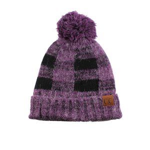 CC C.C Beanie Buffalo Plaid Purple & Black Beanie